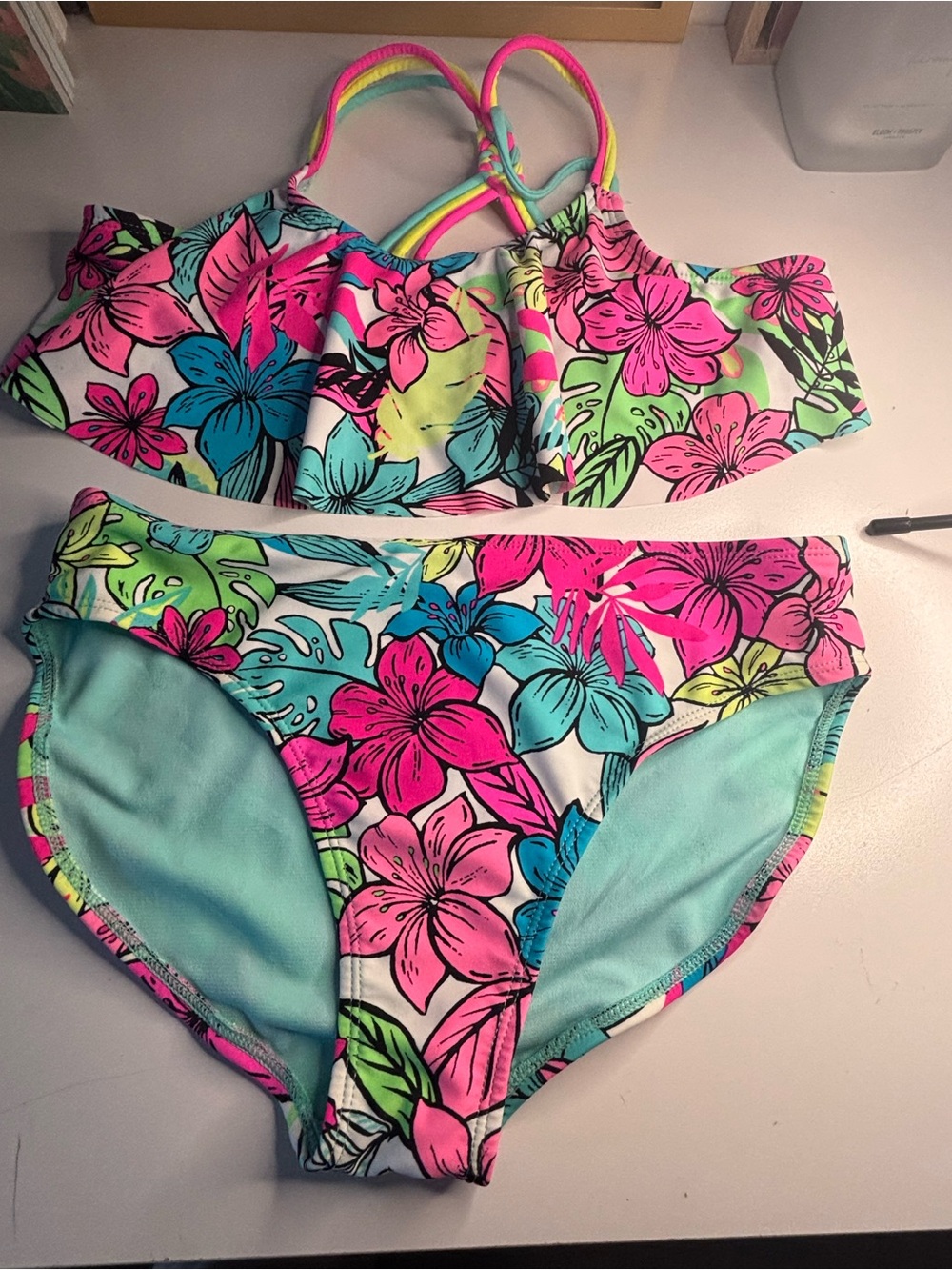 Kids Two-Piece Floral Swim Set - Pink & Aqua